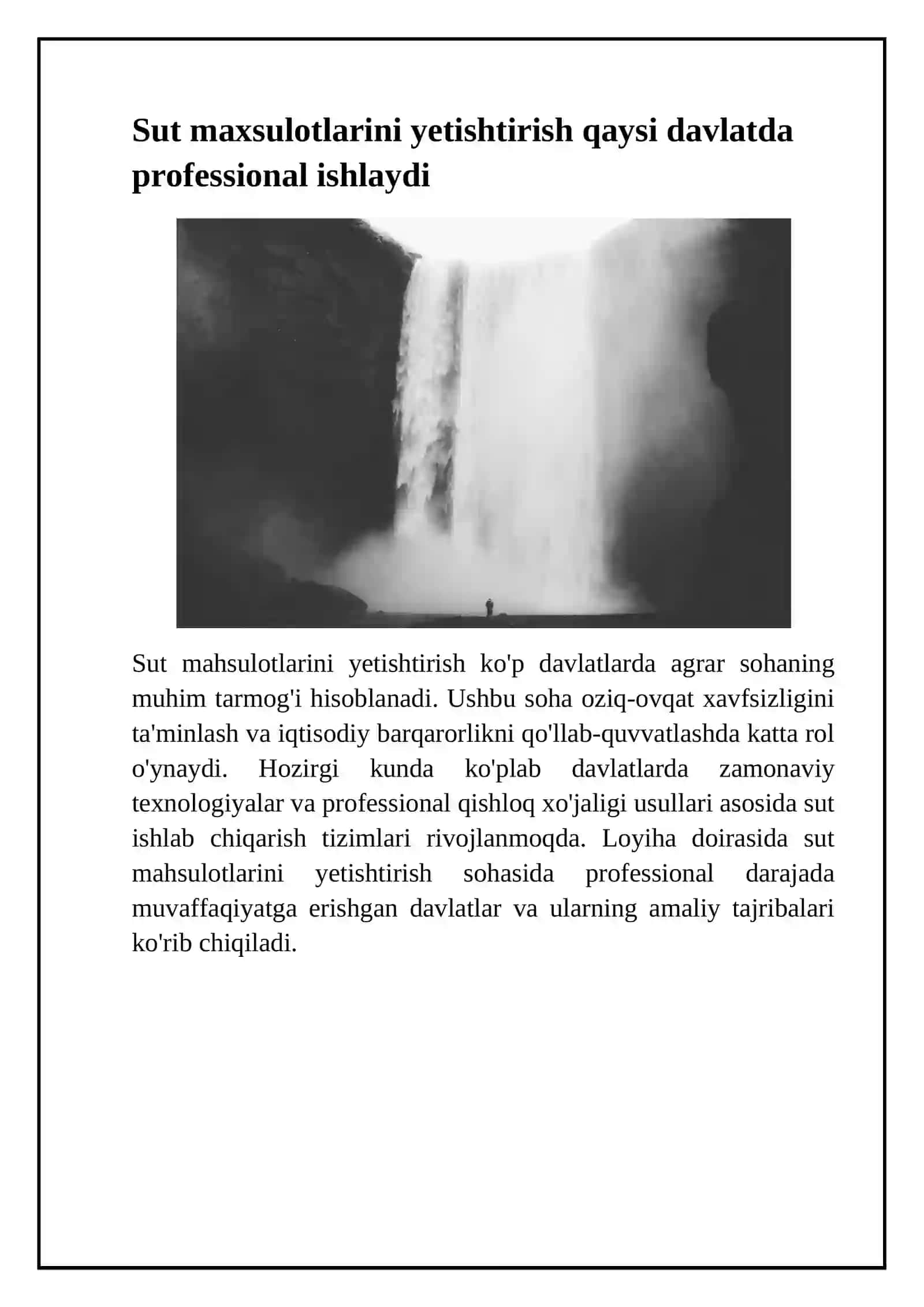 Sut maxsulotlarini yetishtirish qaysi davlatda professional ishlaydi 2