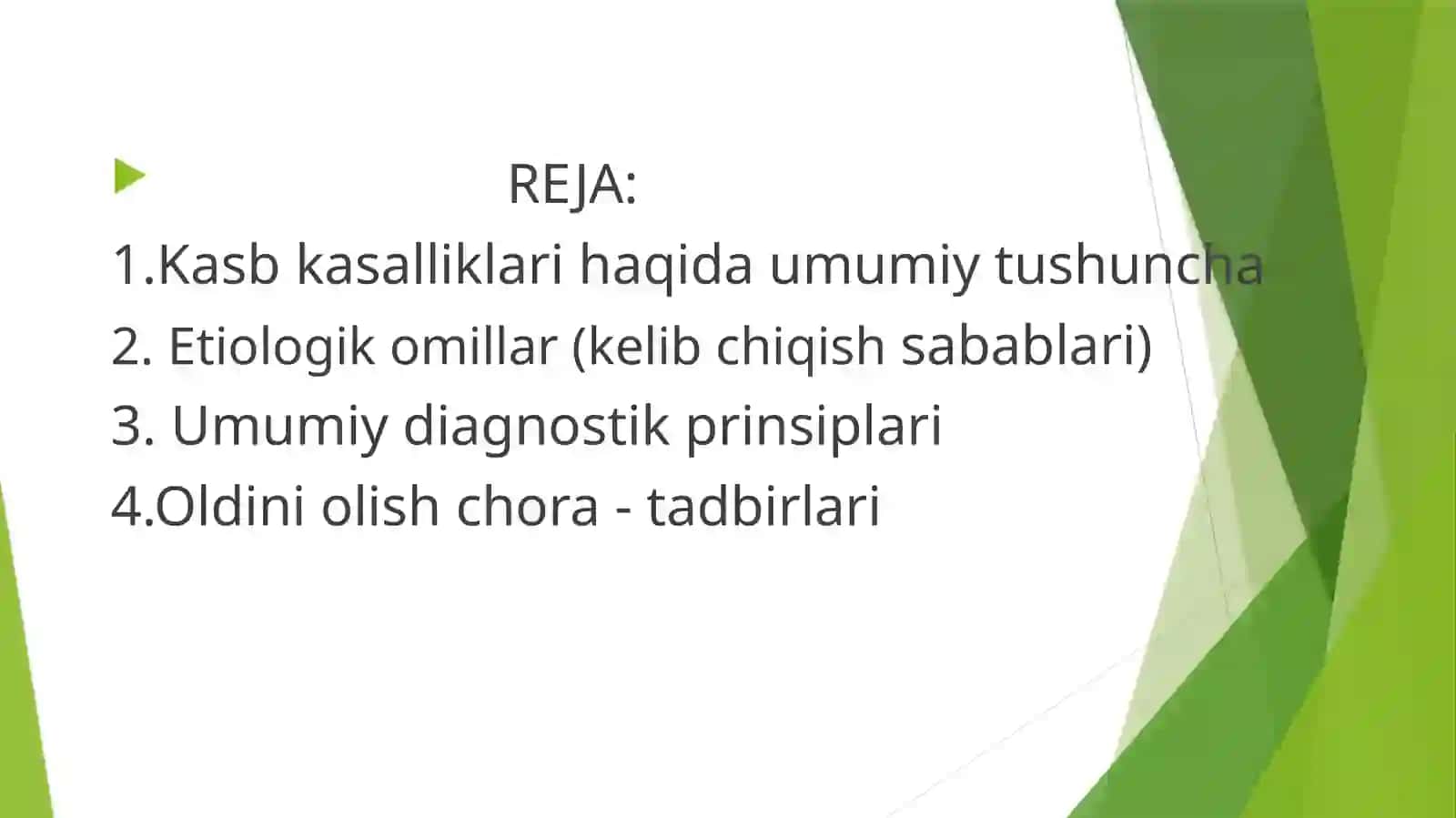 Kasbkasalliklarining etiologic omillari, umumiy diagnostic prinsiplari va oldini olish chora-tadbirlari 2