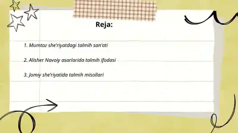 Talmih san'ati mumtoz ejodkorlar she'rlari asosida 2