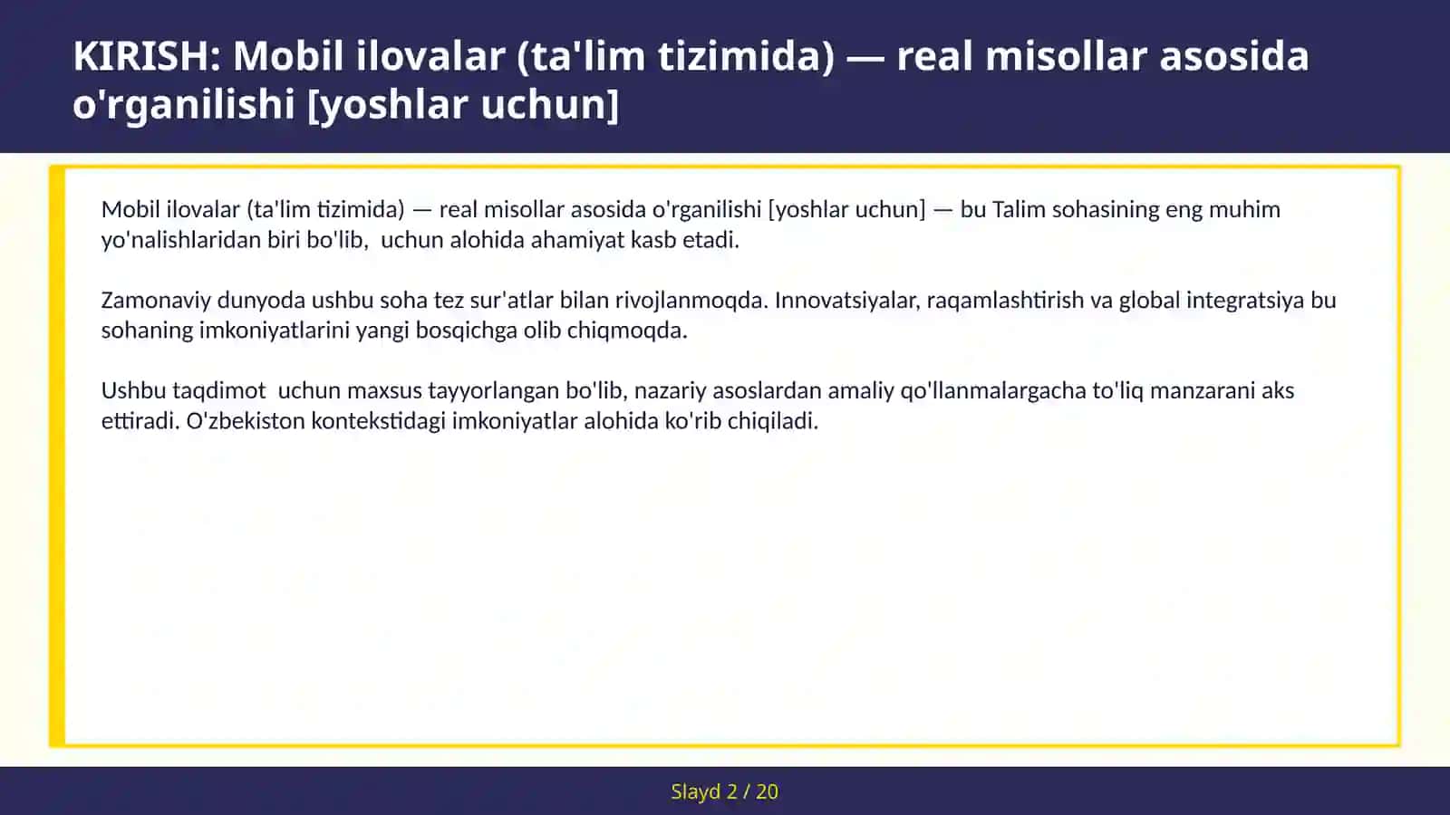 MOBIL ILOVALAR (TA'LIM TIZIMIDA) — REAL MISOLLAR ASOSIDA O'RGANILISHI [YOSHLAR UCHUN] 2