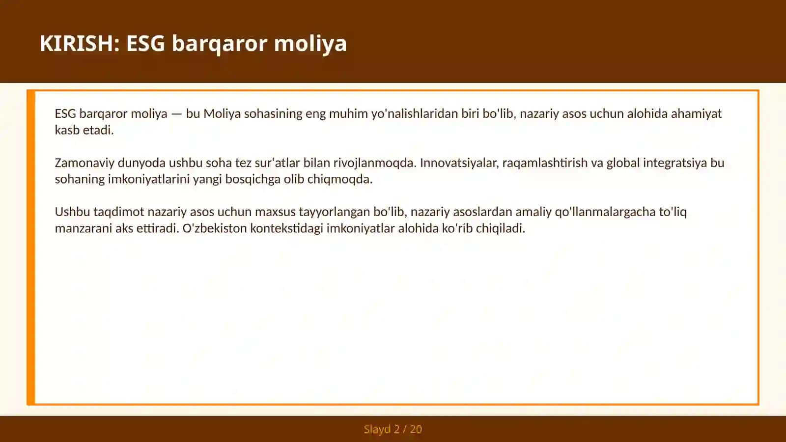 ESG barqaror moliya 2