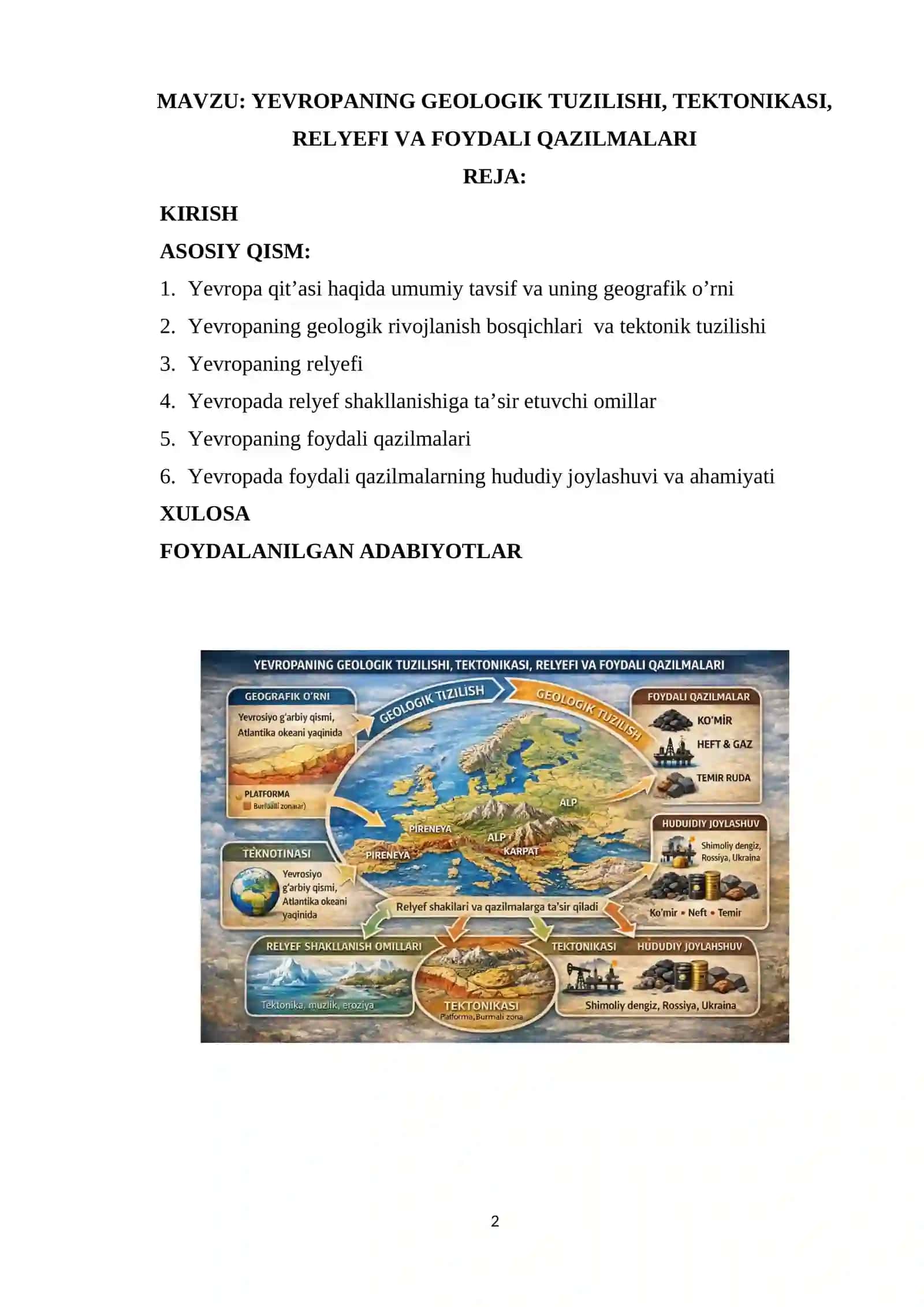 Yevropaning geologik tuzilishi, tektonikasi, relyefi va foydali qazilmalari 2