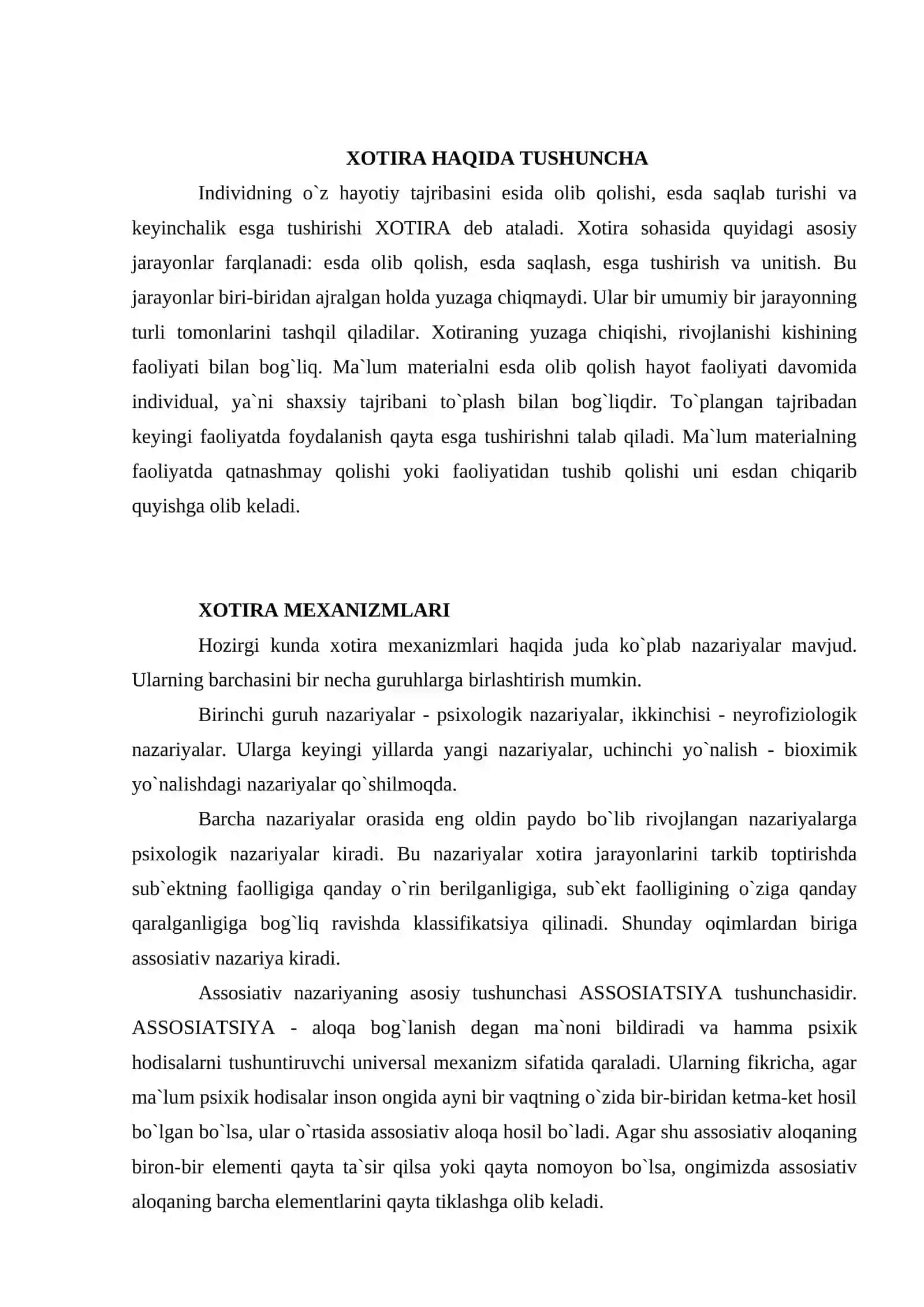 Xotira haqida tushuncha va uning turlari 2