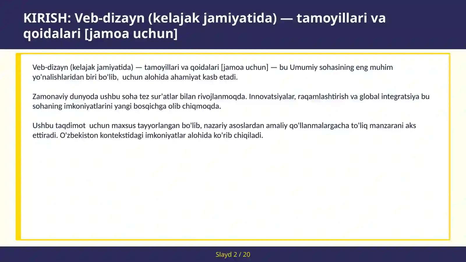 VEB-DIZAYN (KELAJAK JAMIYATIDA) — TAMOYILLARI VA QOIDALARI [JAMOA UCHUN] 2