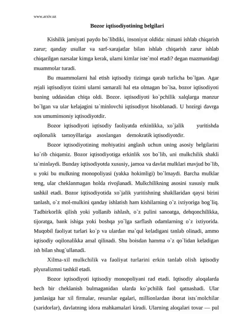 Bozor iqtisodiyoti belgilari 2