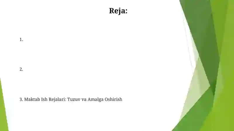 Maktab Ish Rejalari: Tuzuv va Amalga Oshirish 2