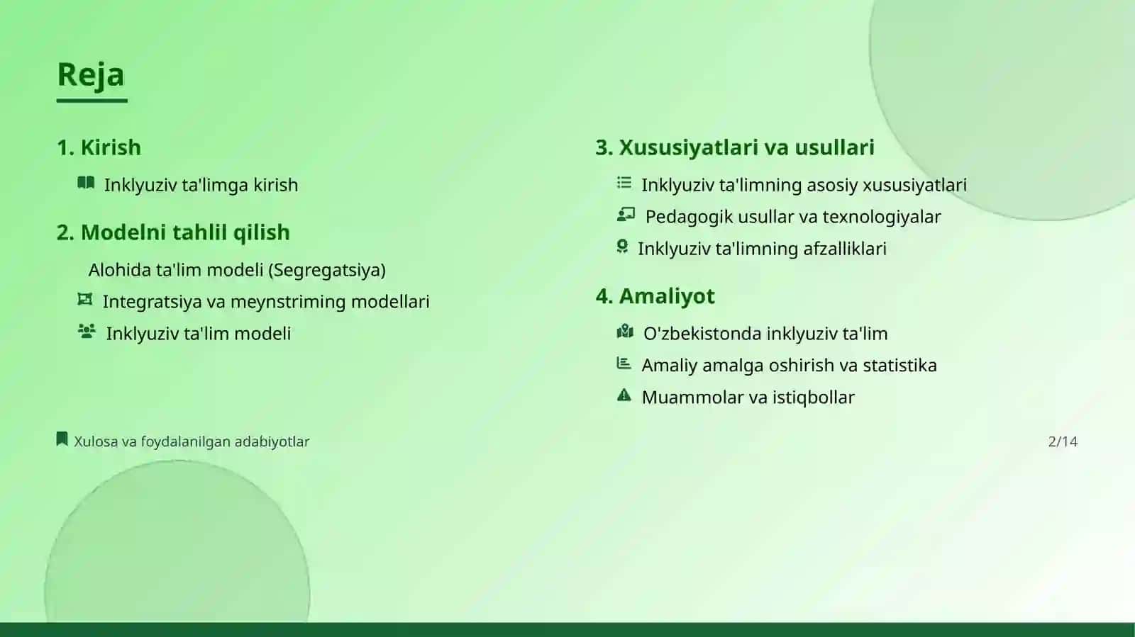 Inklyuziv ta'limning modellari tahlil va xususiyatlari 2