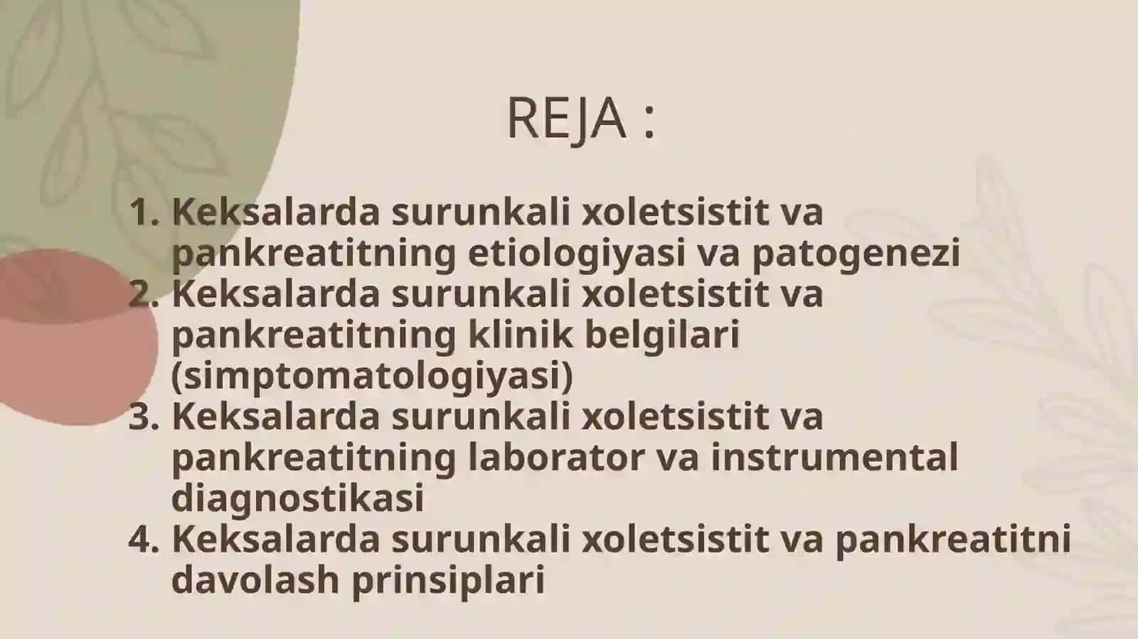 Keksalarda surunkali xoletsistit va pankreatitning etiologiyasi,patogenezi,klinikasi,diagnostikasi v 2