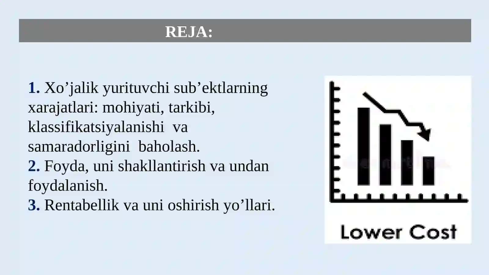 XO’JALIK YURITUVCHI SUBYEKTNING ISHLAB CHIQARISHCHIQIMLARI, FOYDASI VA RENTABELLIGI 2