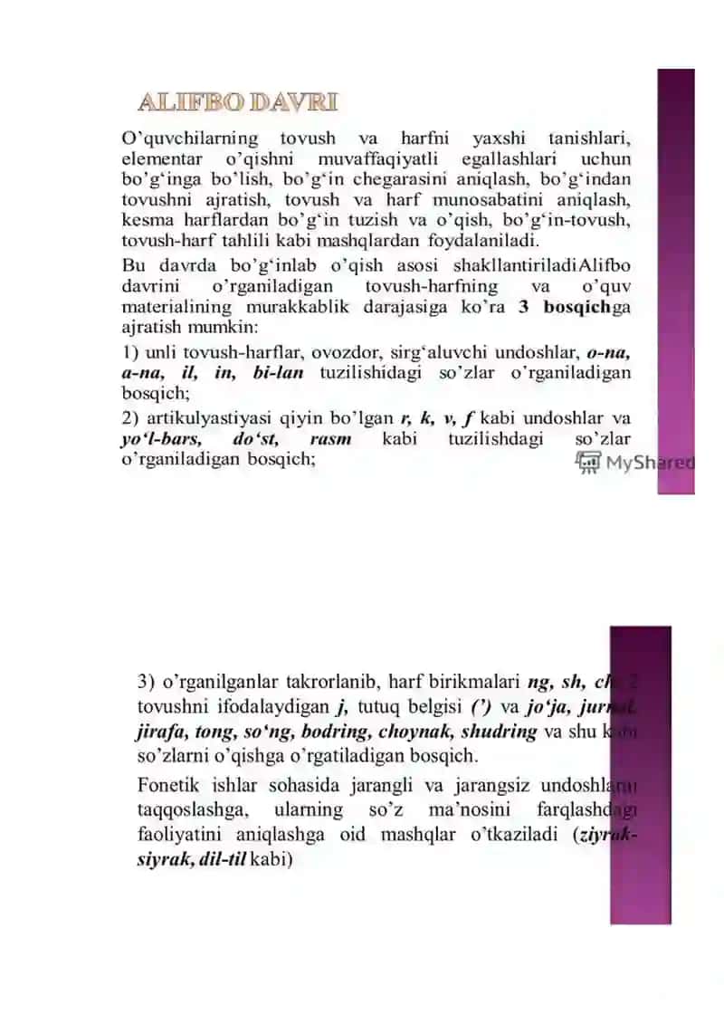 Alifbogacha tayyorgarlik davri va bu davrda beriladigan bilimlar 2