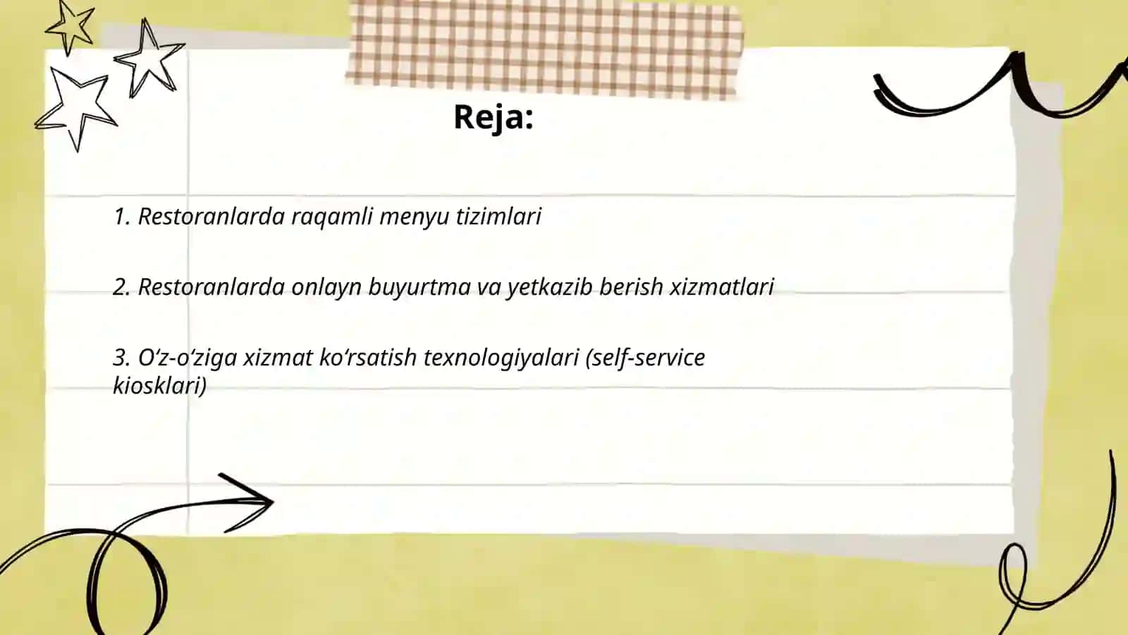 Restoran xizmatlarini tashkil qilish va isteʼmol qilishda innovatsiyalar 2