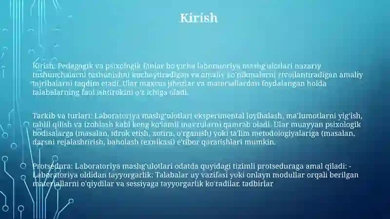 Pedagogik Va Psixologik Fanlardan Laboratoriya MashgʻUlotlarining Mazmuni, Turlari Va OʻTkazilish Tartibi 2