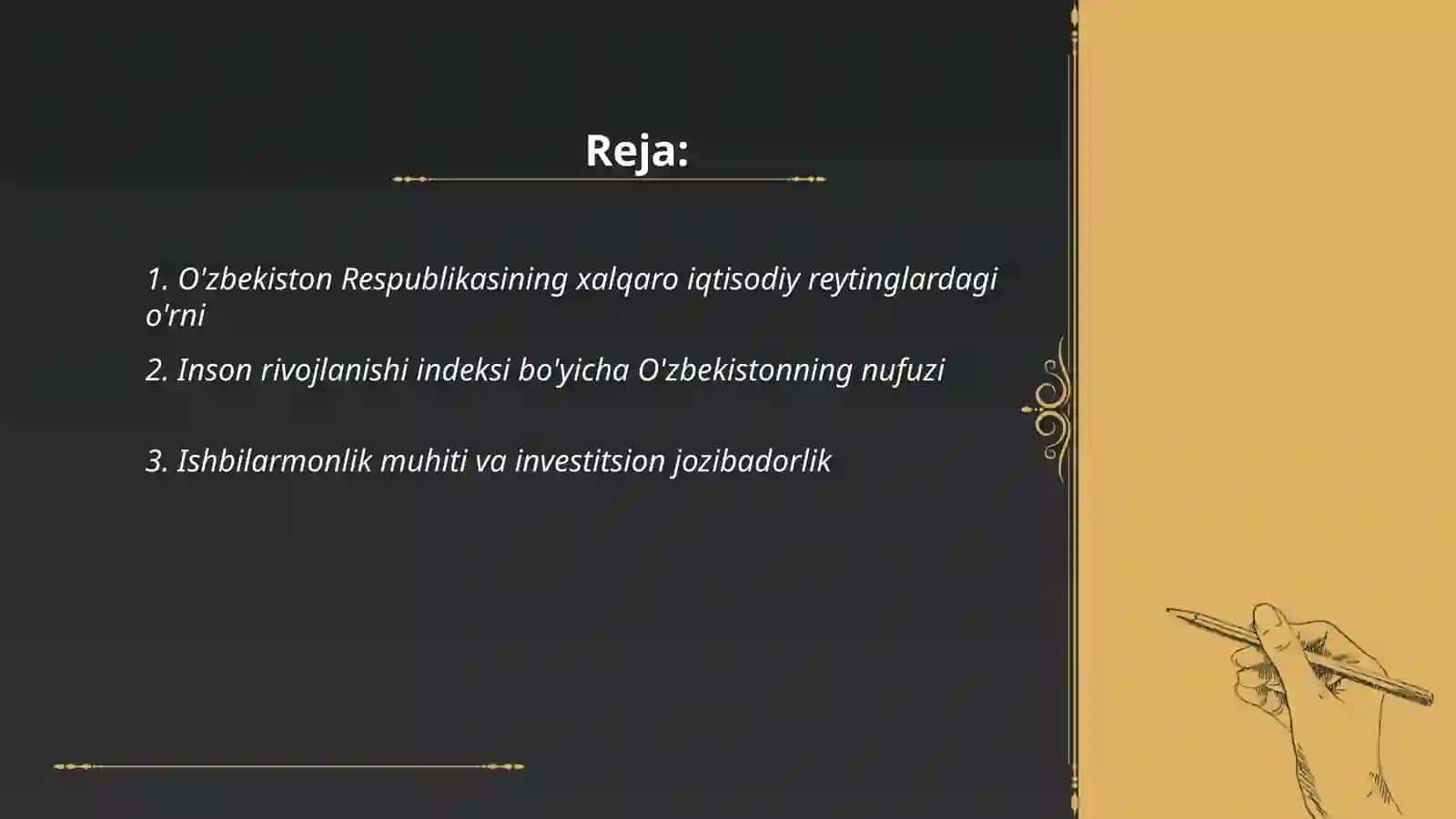 O'zbekiston Respublikasining xalqaro reyting va indekslardagi o'rni va nufuzi 2