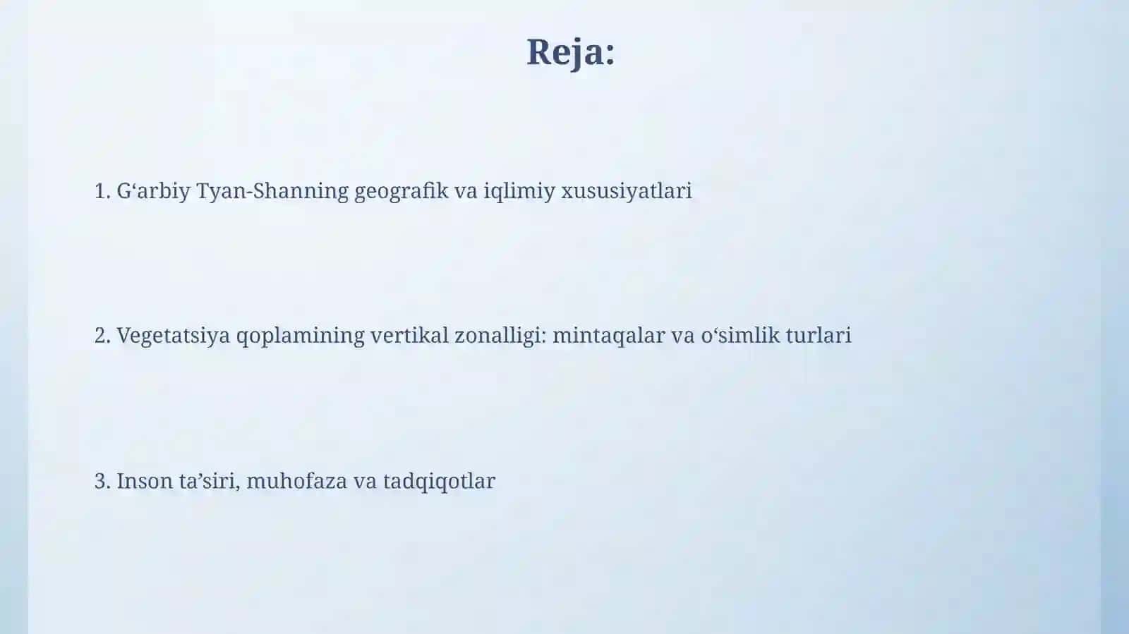 G'arbiy Tyan-Shan tog'lari o'simliklar qoplamining balandlik mintaqalanishi (vertikal zonallik) 2