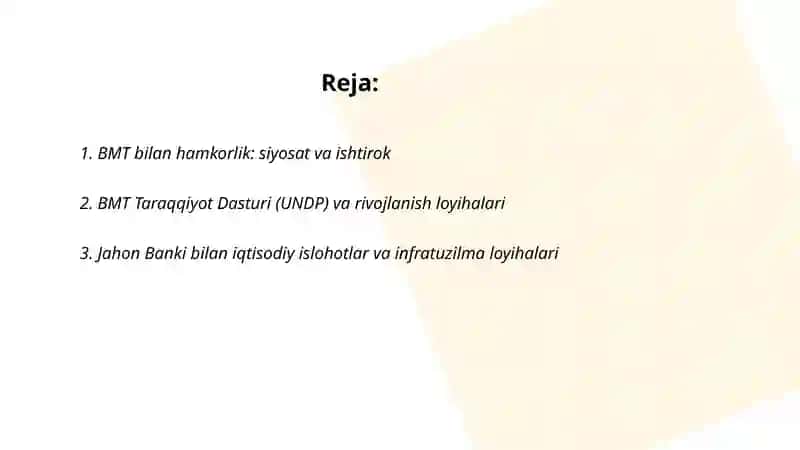 Oʻzbekistonning xalqaro tashkilotlar bilan hamkorlik aloqalari 2