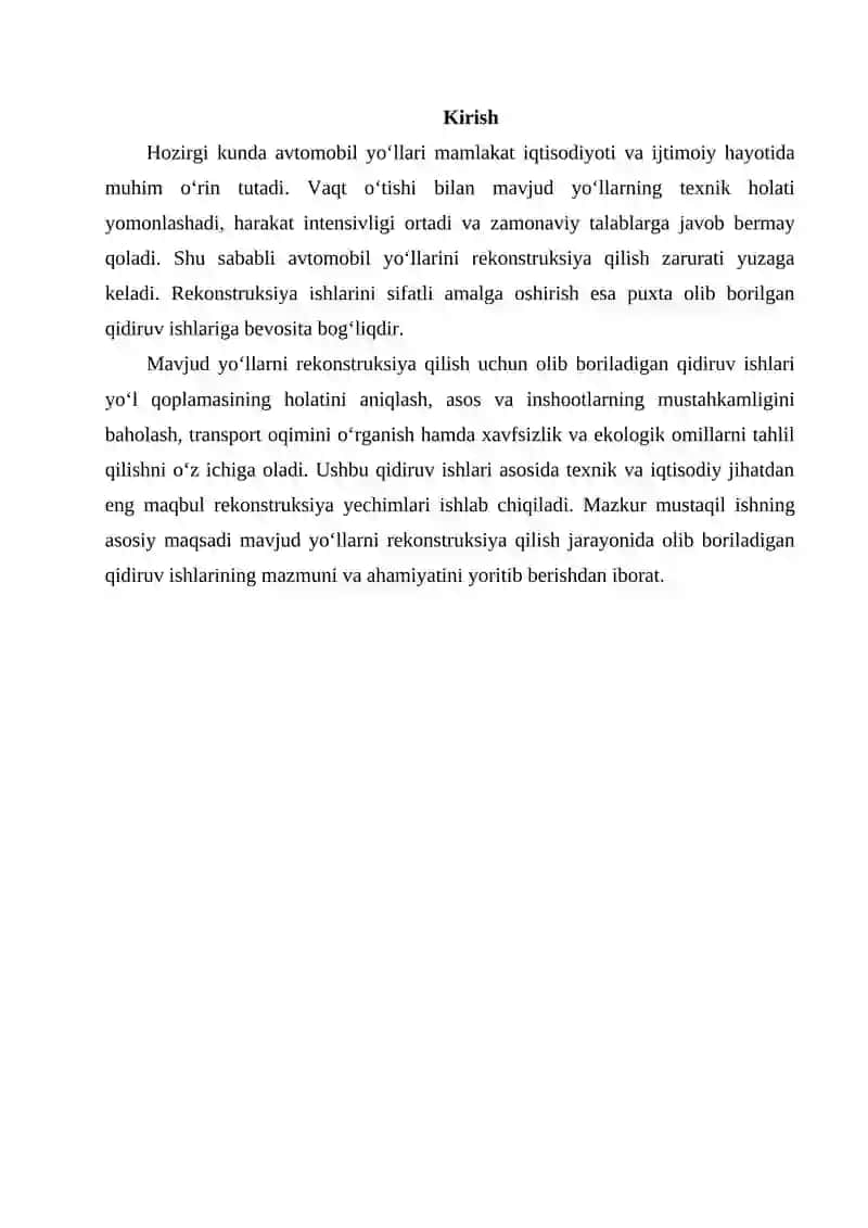Mavjud yo‘llarni rekonstruksiya qilish uchun olib boriladigan qidiruv ishlari 2