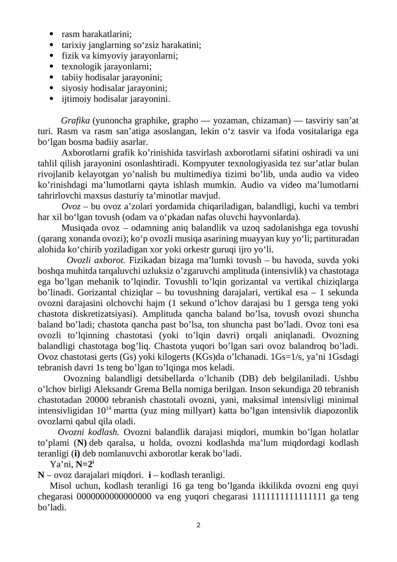 Axborot texnologiyalari fanini amaliyotda qo’llash va fan bilan tanishuv. Ovoz, grafik va matnli axborotlar 2