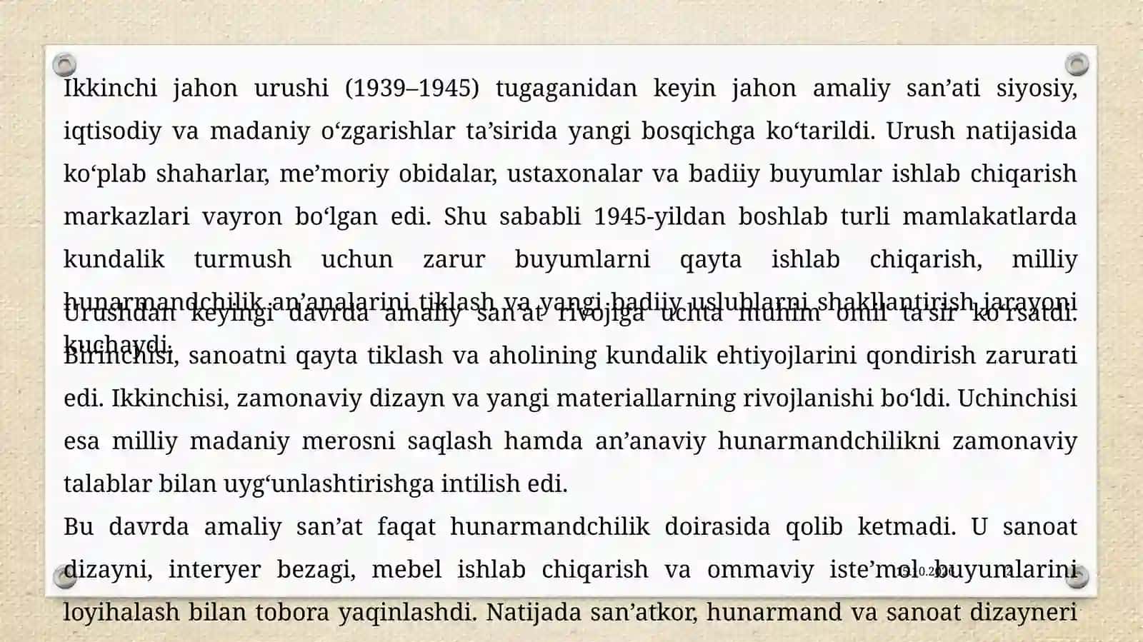 Urushdan keyingi davrda Jahon amaliy san‘ati 2