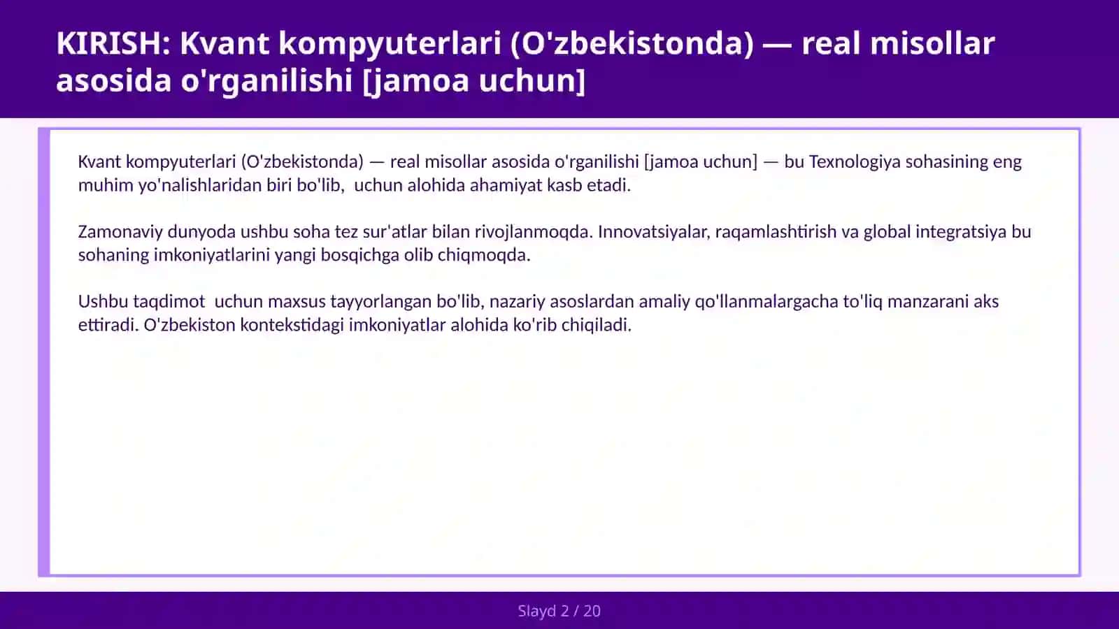 Kvant kompyuterlari (O'zbekistonda) — real misollar asosida o'rganilishi [jamoa uchun] 2