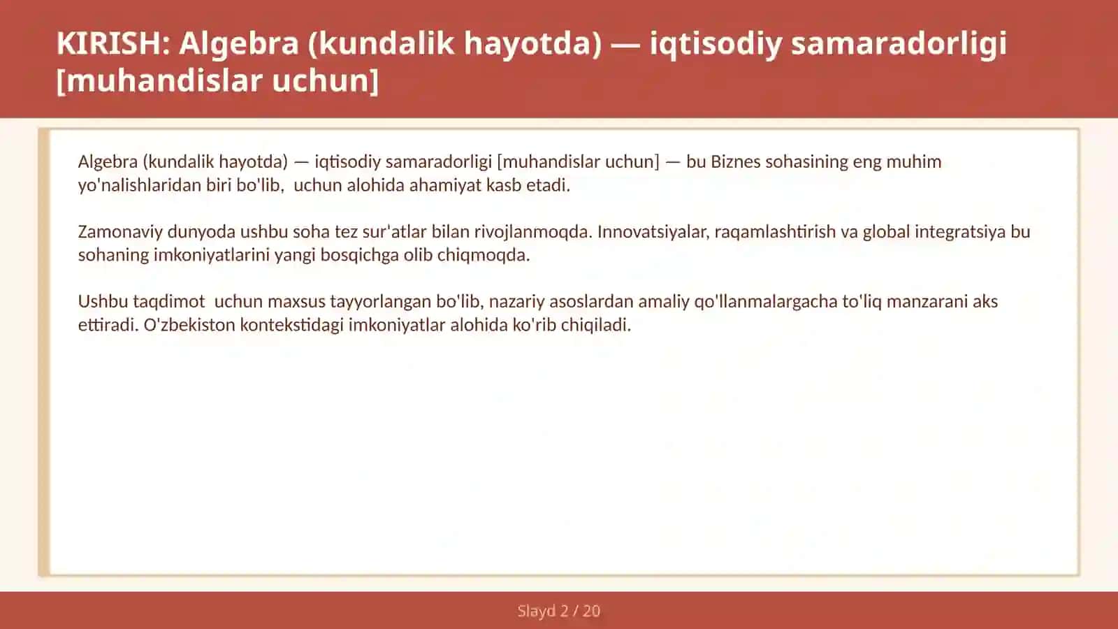 Algebra (Kundalik Hayotda) - Iqtisodiy Samaradorligi [Muhandislar Uchun] 2