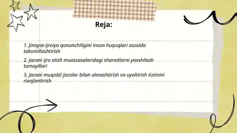 Jinoyat-ijroiya qonunchiligini takomillashtrishning asosiy yoʼnalishlari 2