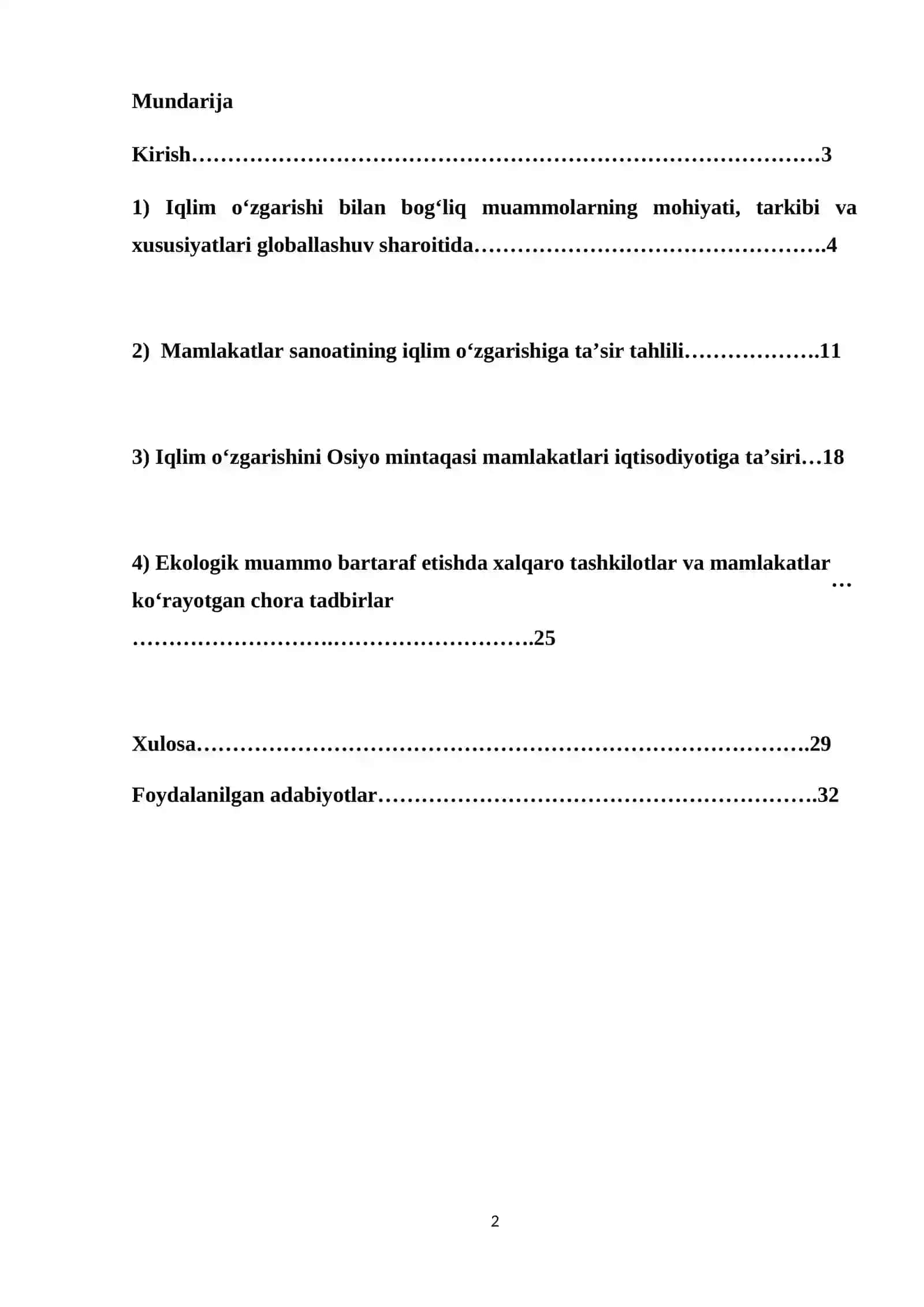 Xozirgi globallashuv sharoitida iqlimning o’zgarishi va uning jahon mamlakatlari iqtisodiyotiga ta`siri tahlili 2