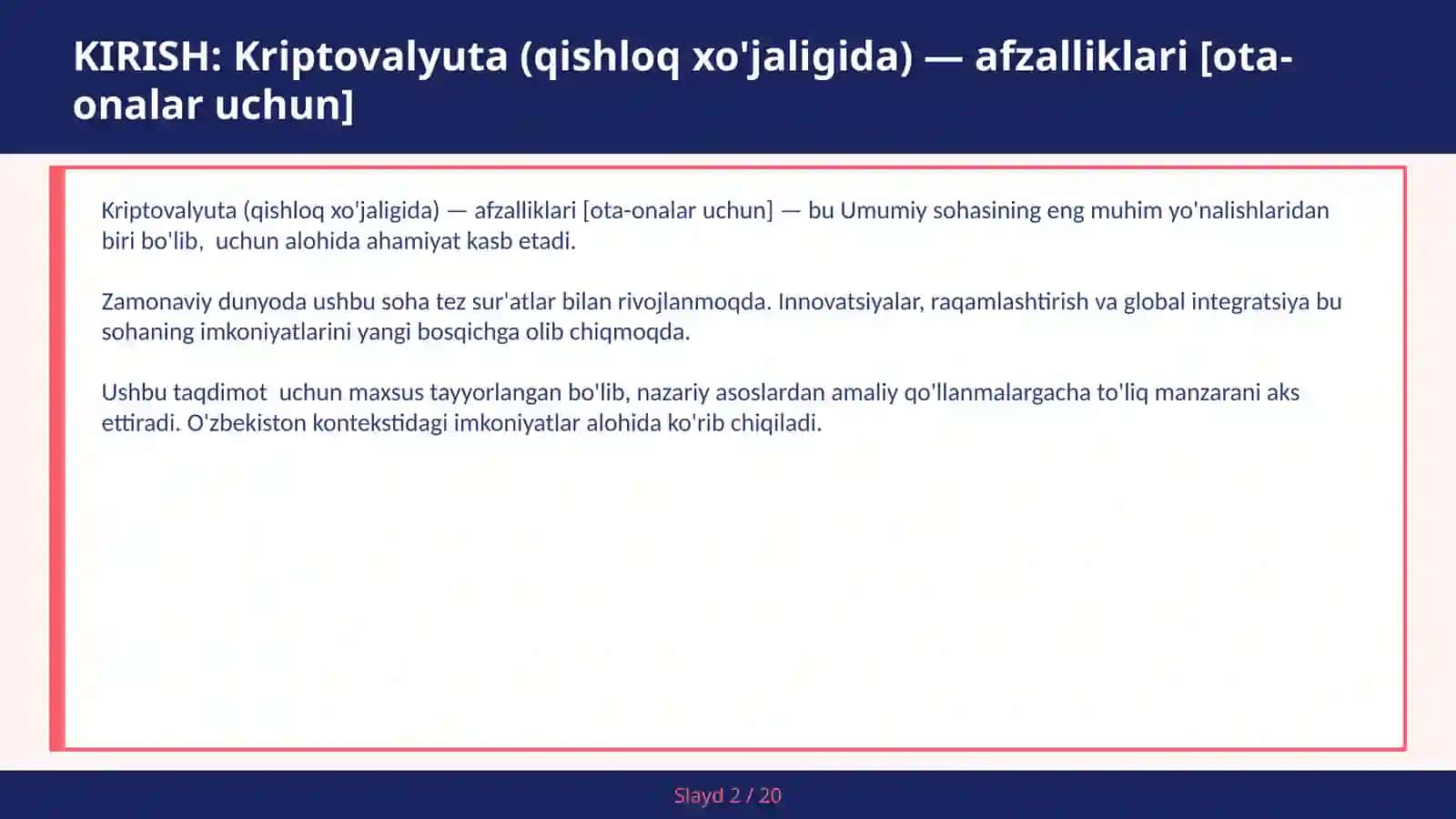 KRIPTOVALYUTA (QISHLOQ XO'JALIGIDA) — AFZALLIKLARI [OTA-ONALAR UCHUN] 2