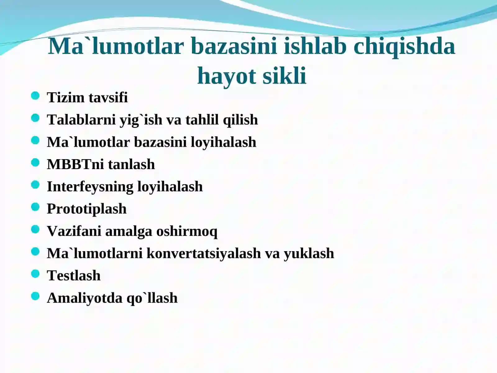 Ma`lumotlar bazasini ishlab chiqish 2