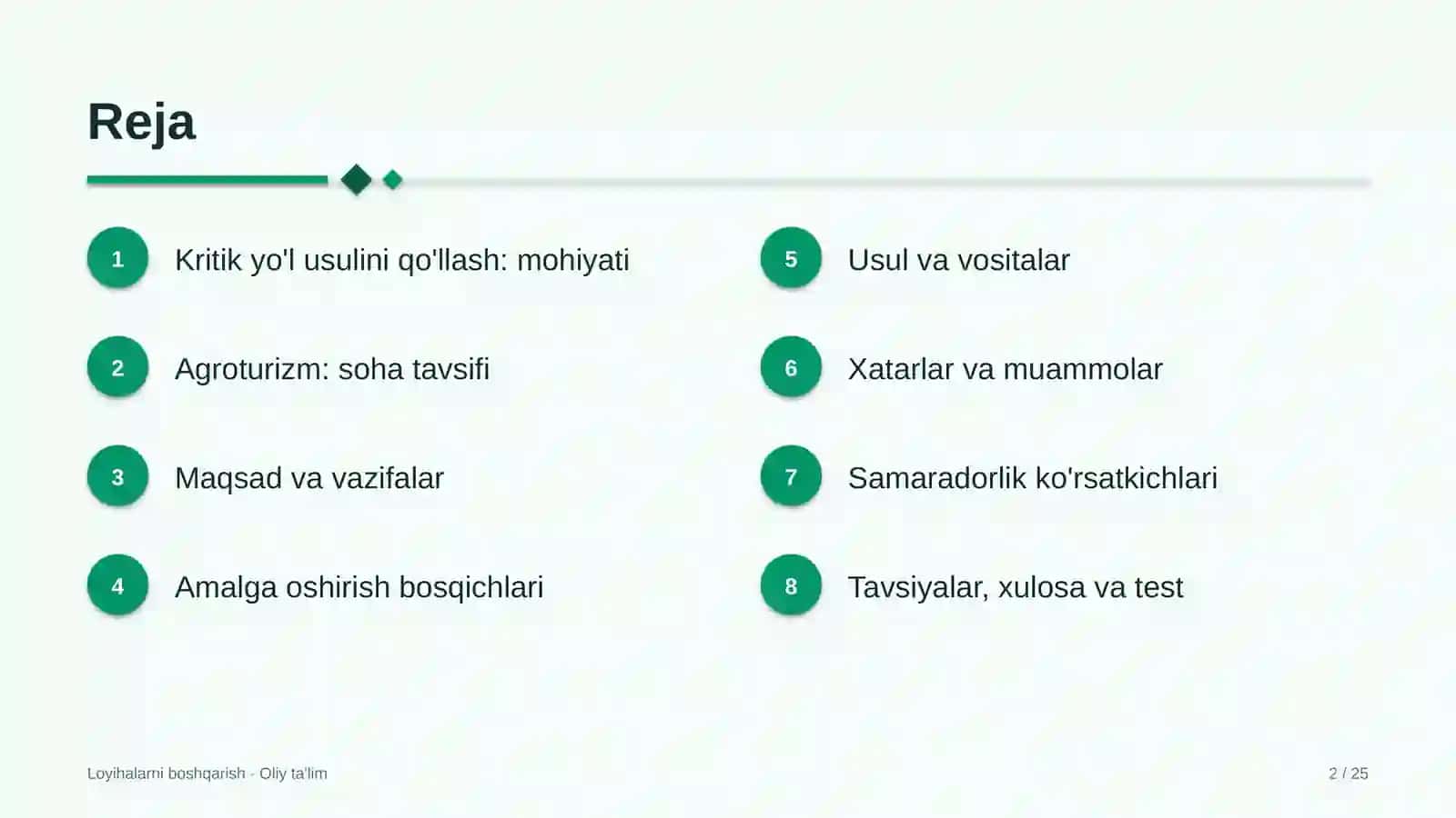 agroturizmda kritik yo'l usulini qo'llash 2680 2