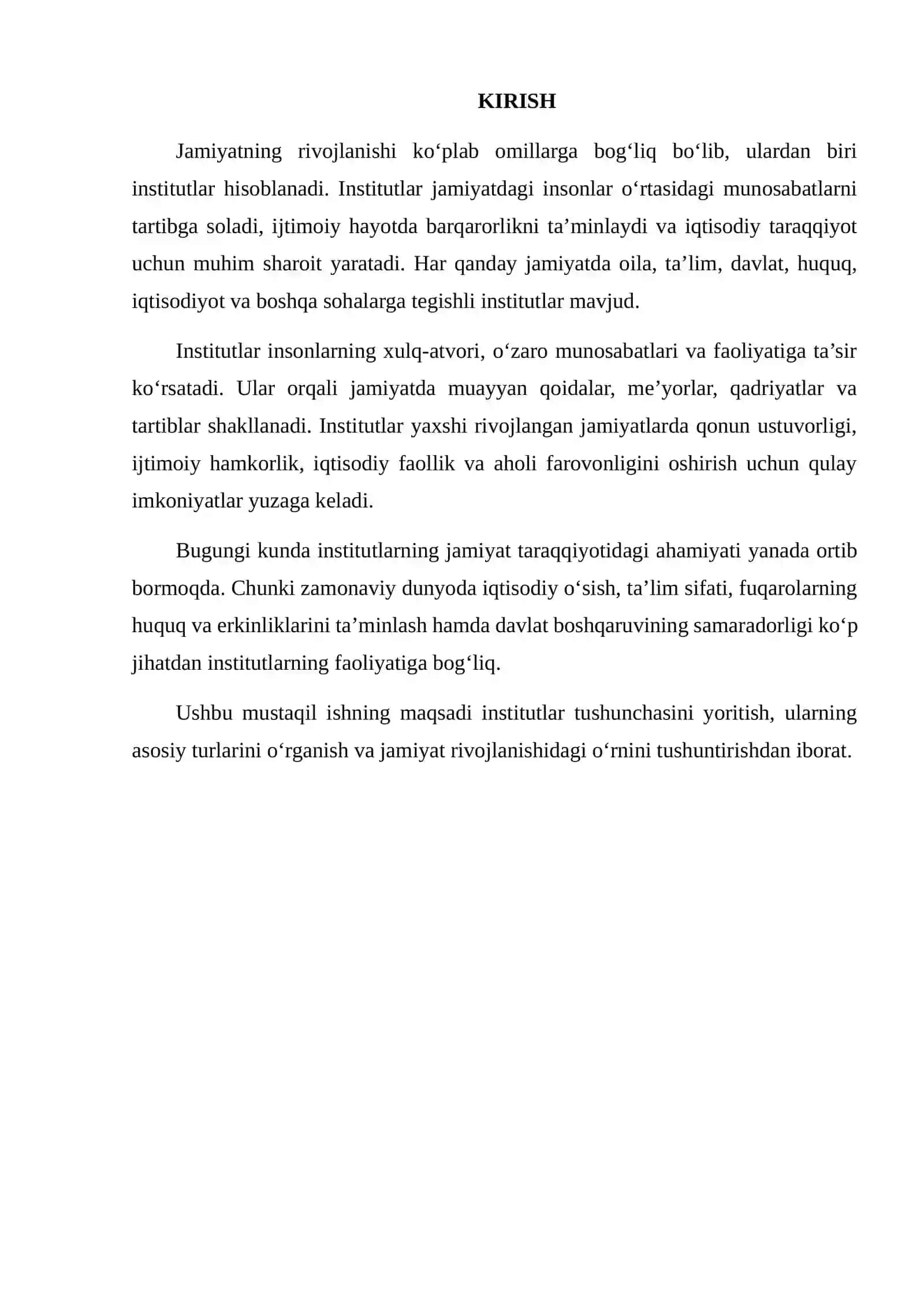 Institutlar va Ularning Jamiiyat Rivojlanishidagi O‘rni 2