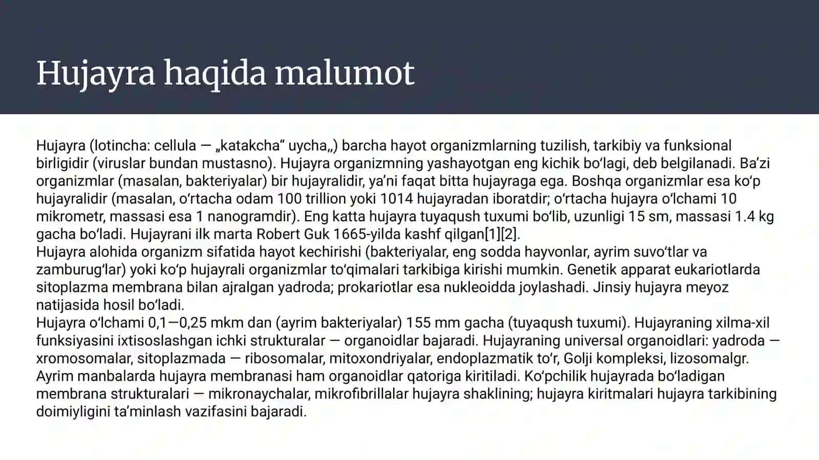 Hujayralarning tuzilishi 2