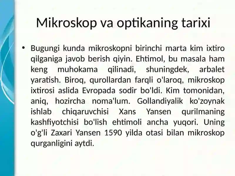 Mikroskop va optika tarixi 2