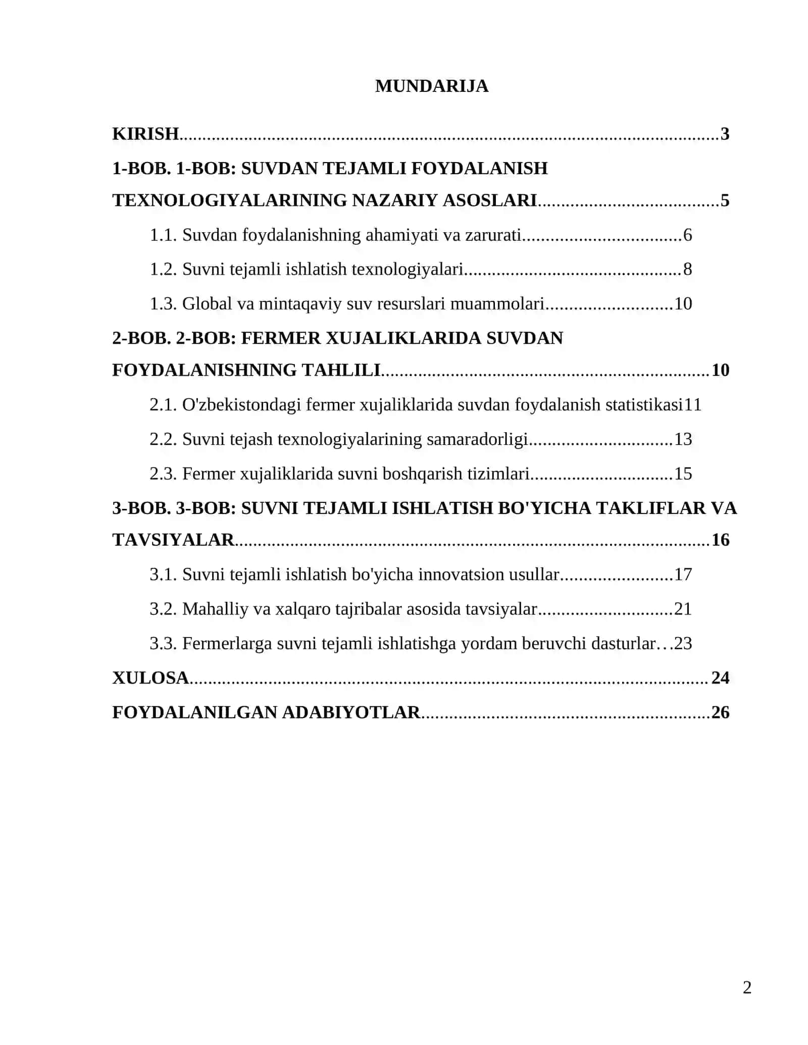"Fermer xujaliklarida suvdan tejamli foydalanish texnologiyasi" 2