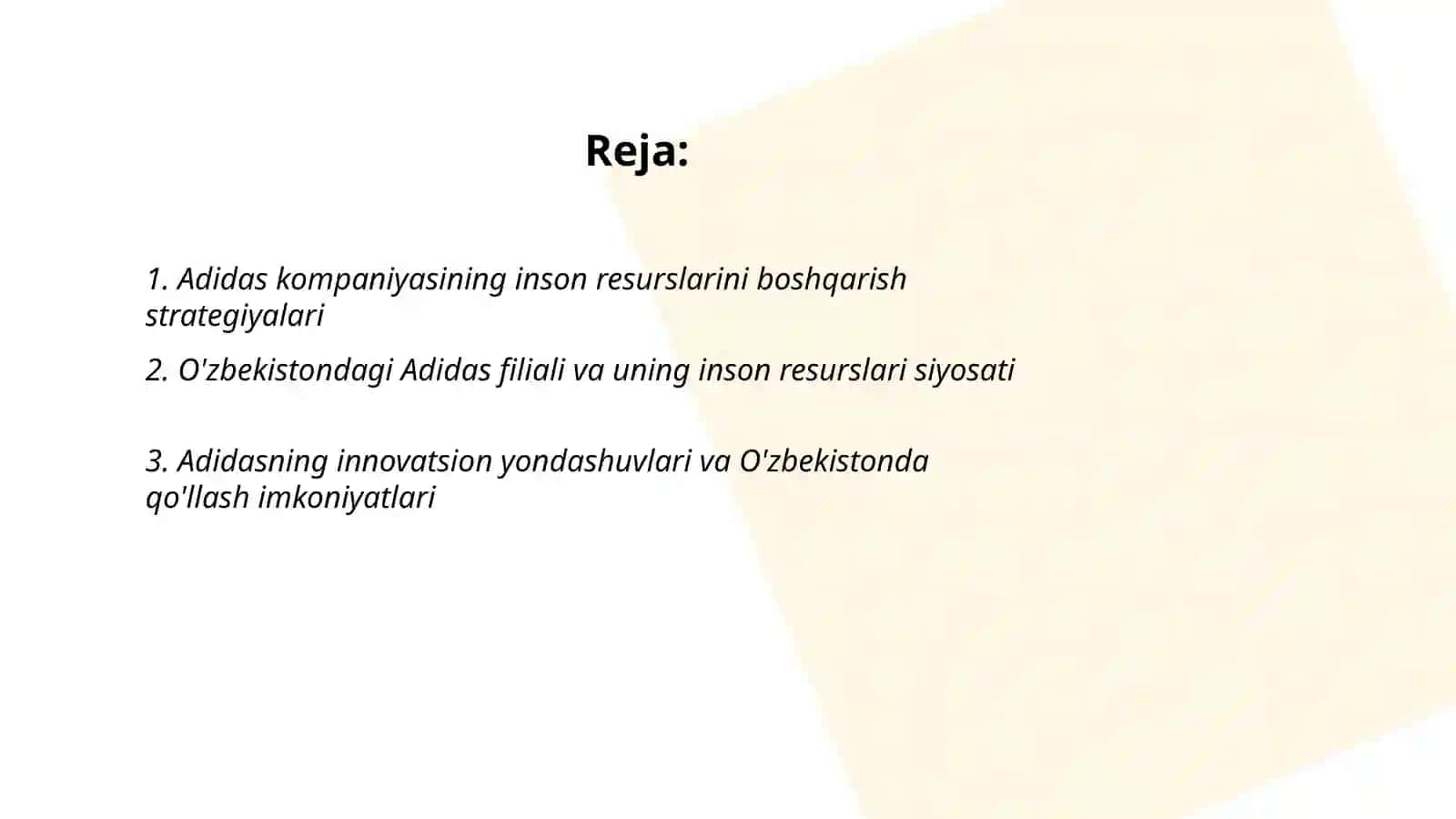 Inson resurslarini boshqarishning xorijiy tajribalari va undan O'zbekistonda ijodiy foydalanish imkoniyatlari (Adidas kompaniyasi misolida) 2