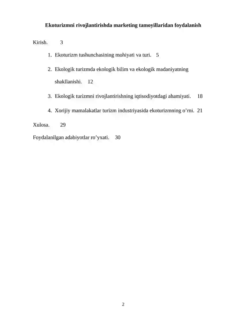 Ekoturizmni rivojlantirishda marketing tamoyillaridan foydalanish 2
