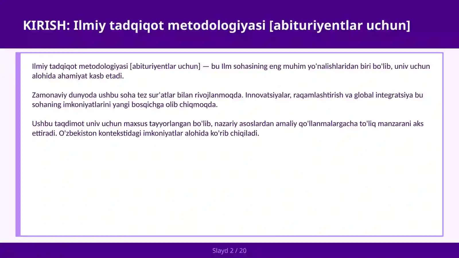 Ilmiy tadqiqot metodologiyasi [abituriyentlar uchun] 2