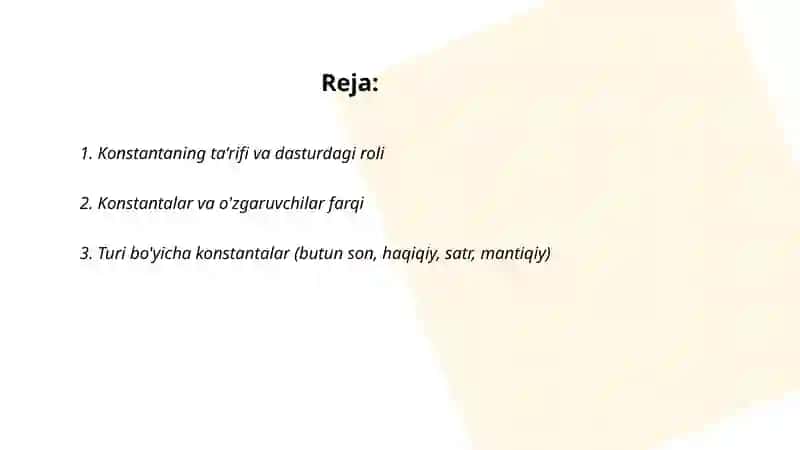 Konstantalar va ularning dasturdagi ahamiyati 2