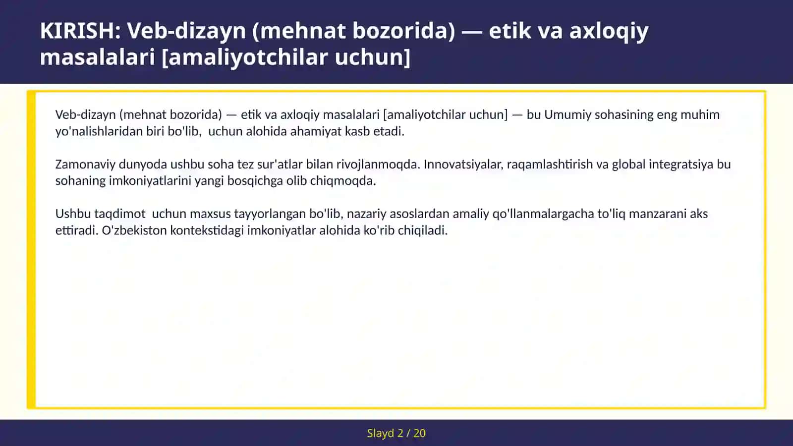 VEB-DIZAYN (MEHNAT BOZORIDA) — ETIK VA AXLOQIY MASALALARI [AMALIYOTCHILAR UCHUN] 2