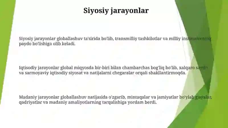 Siyosiy, Iqtisodiy, Madaniy Jarayonlarning Globallashuvi 2