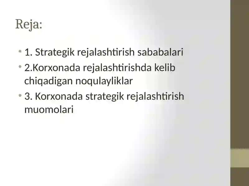 Korxonadastrategik rejalashtirish muomolari 2