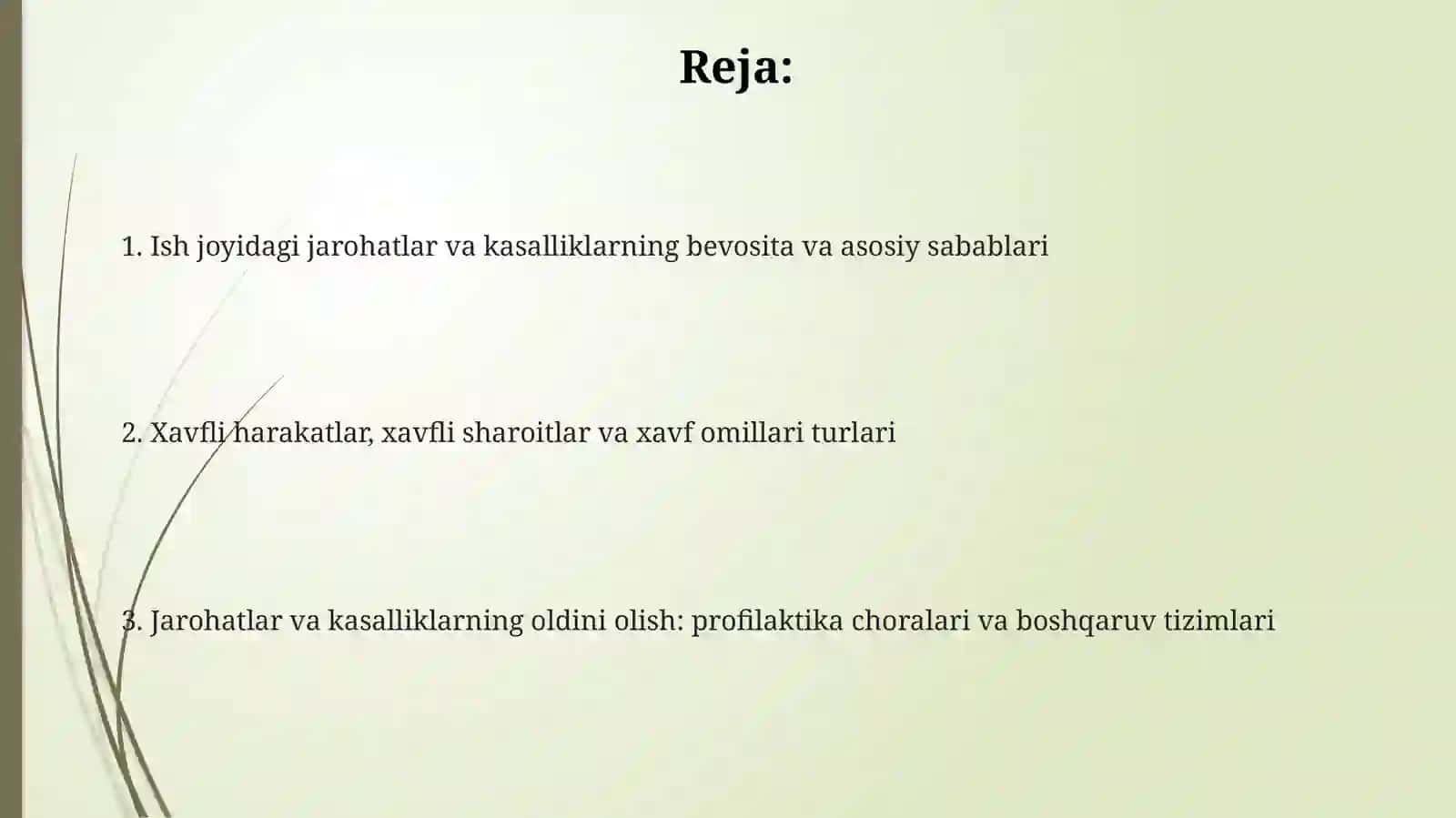 Mehnat muhofazasidagi jarohatlar va kasalliklarning bevosita va asosiy sabablari 2