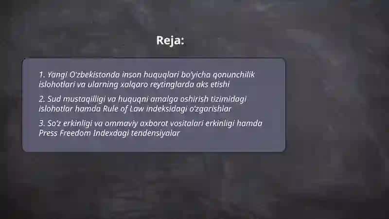 Yangi Oʻzbekistonda inson haq- huquqlari va erkinliklari kafolatining yaratilishi 2