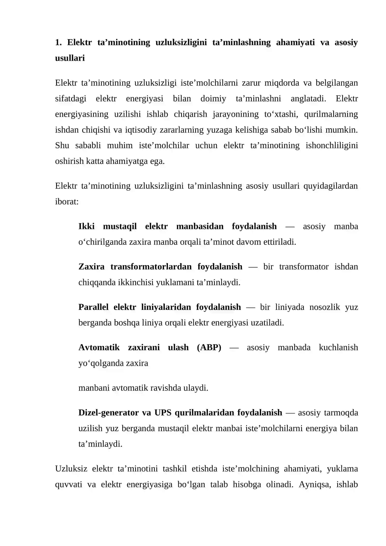 mustaqil ish Elektr ta’minotini uzluksizligini ta’minlash sxemalarini o‘rganish 2