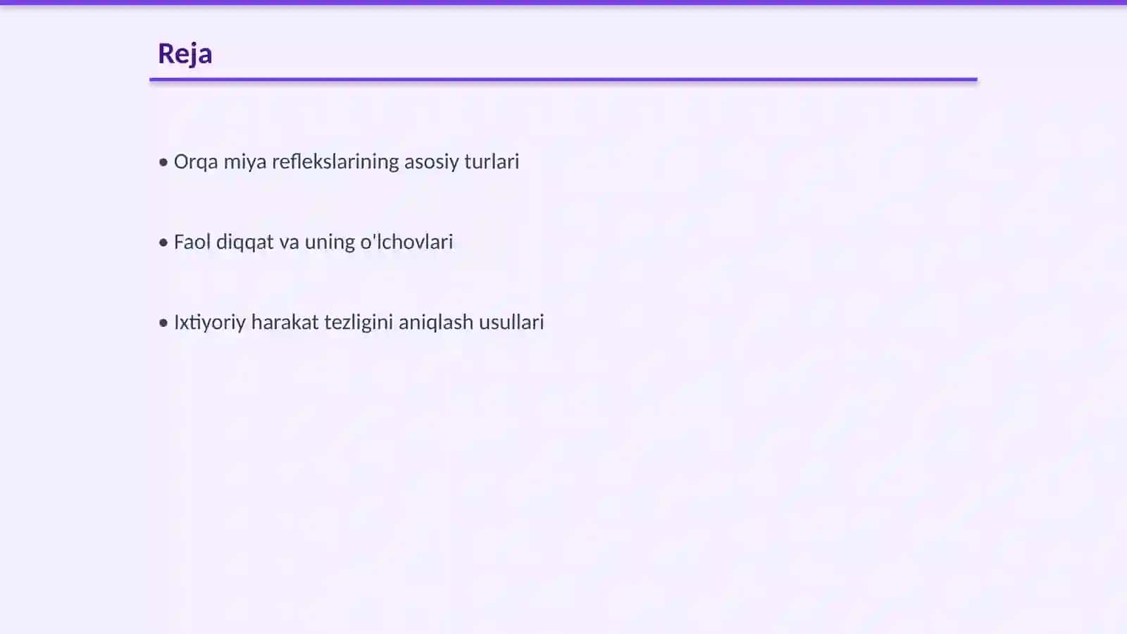 Orqa miya reflekslarini, faol diqqat, ixtiyoriy harakat tezligini, aqliy ishchanlik qobilyatini aniqlash 2