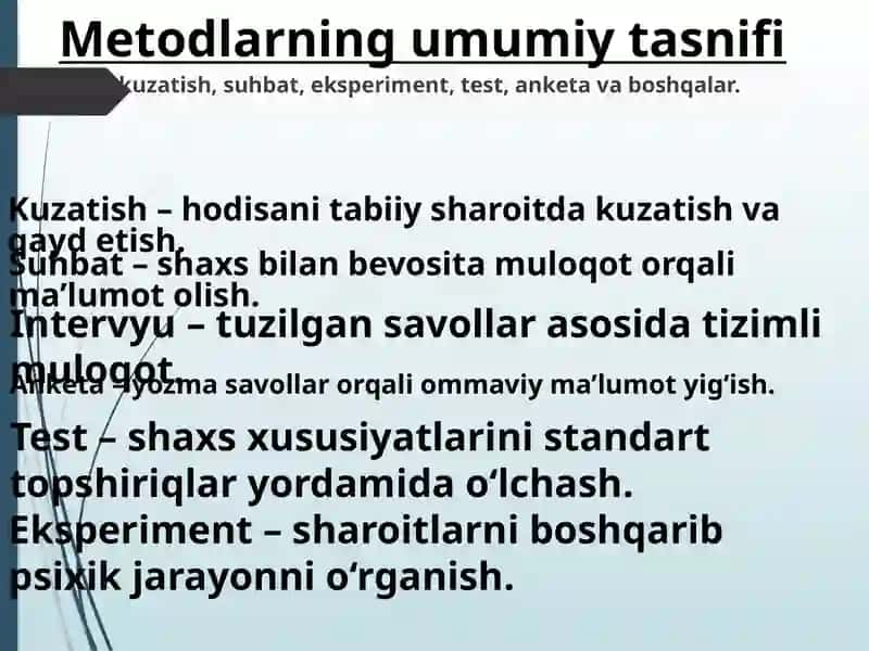 Metodlarning umumiy tasnifi 2
