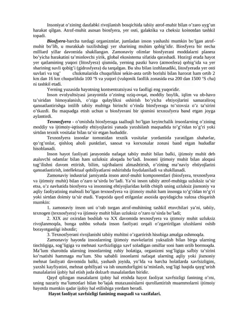 Hayot faoliyati xavfsizligini ta’minlash asoslari 2