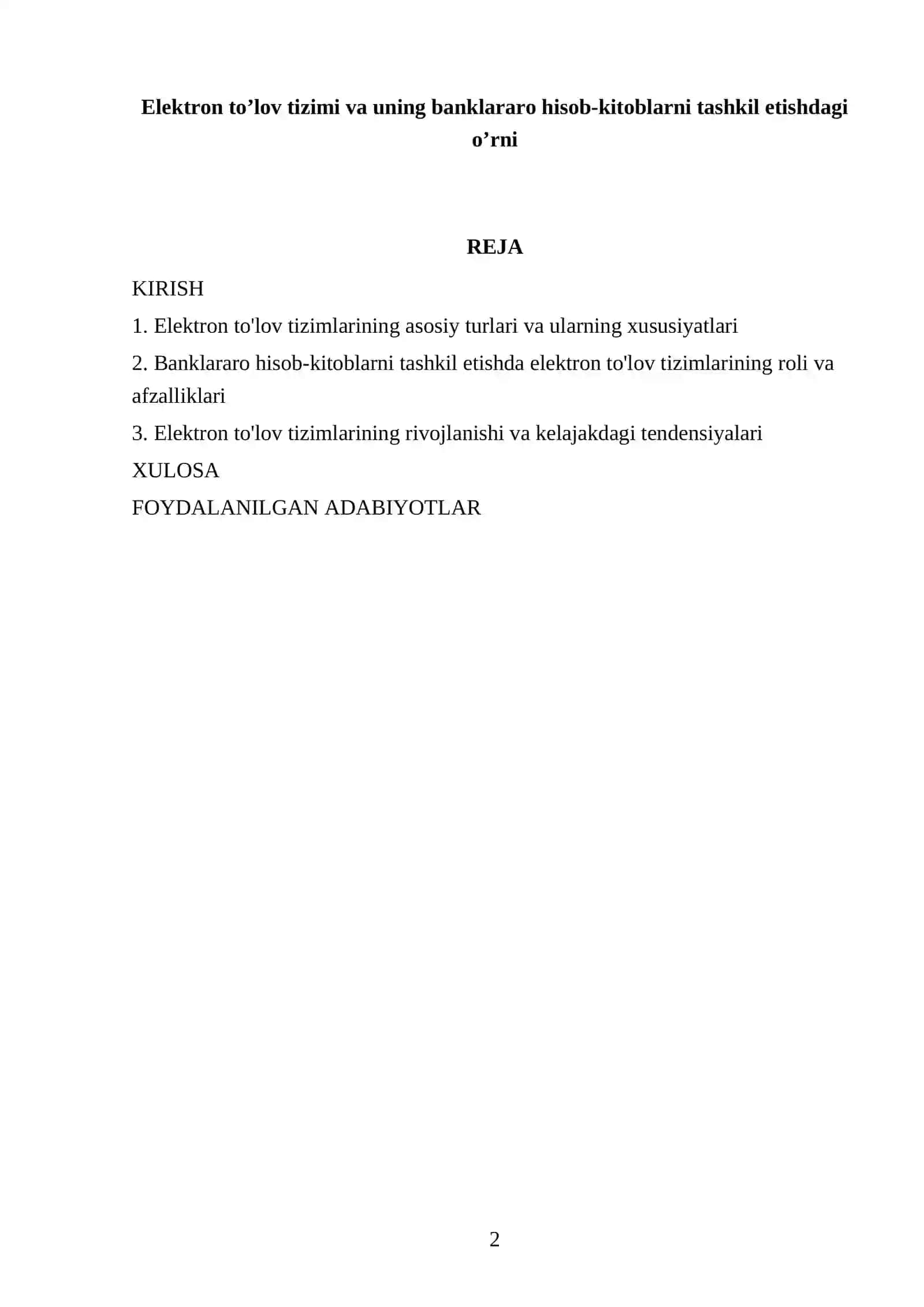 XALQARO BANK VA MOLIYA FANIDAN TAYYORLAGAN REFERATI 2