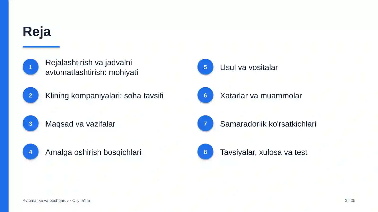 Klining kompaniyalarida rejalashtirish va jadval tuzishni avtomatlashtirish 2