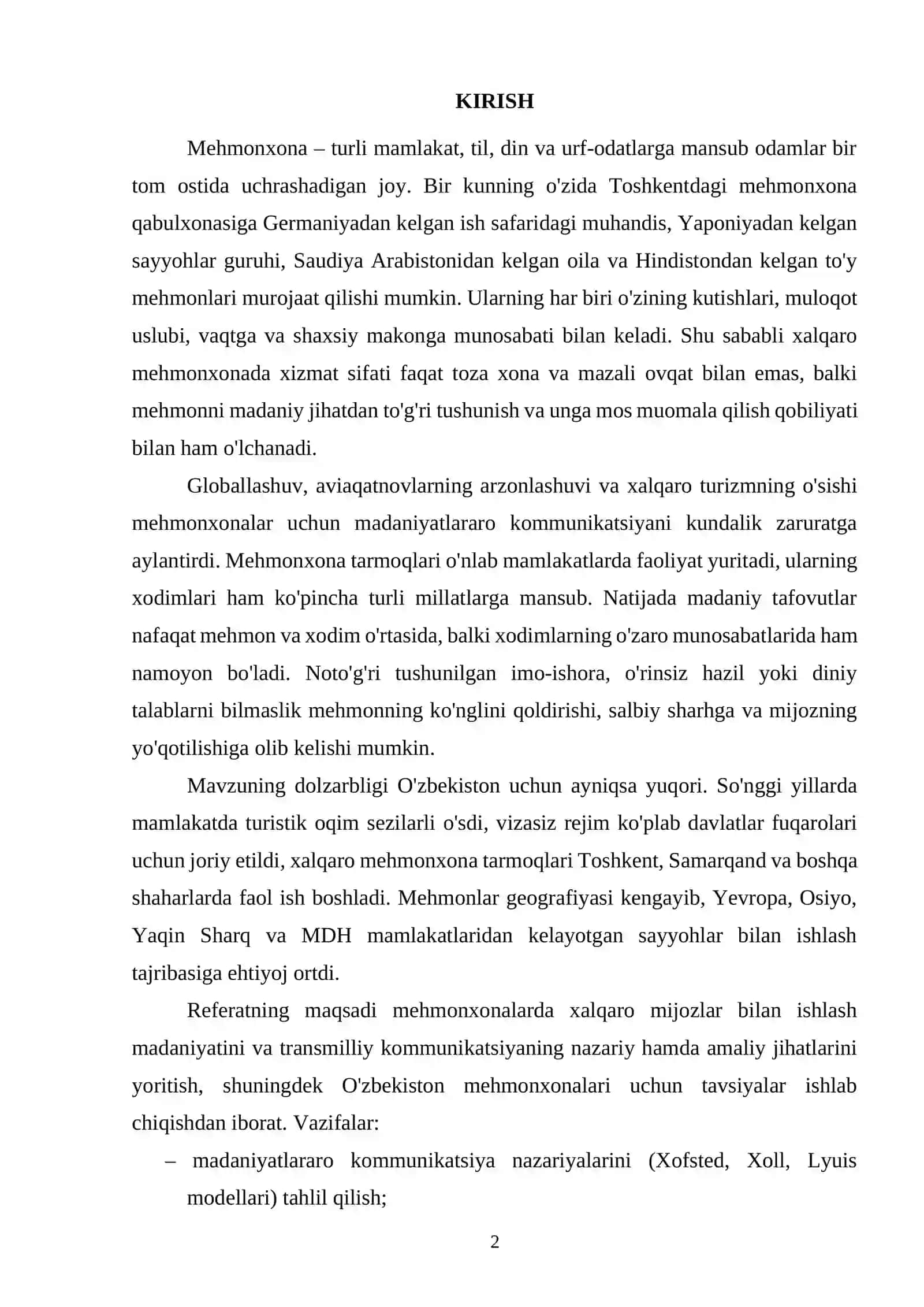 Mehmonxonalarda xalqaro mijozlar bilan ishlash madaniyati va transmilliy kommunikatsiya 2