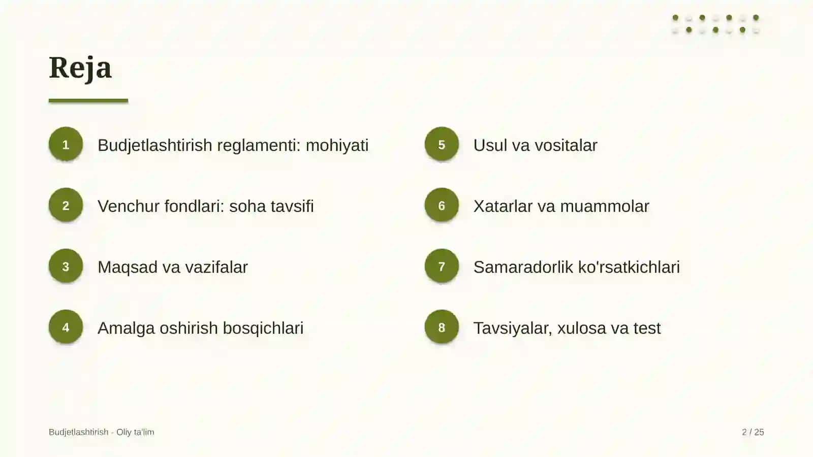 venchur fondlarida budjetlashtirish reglamentini ishlab chiqish 8609 2